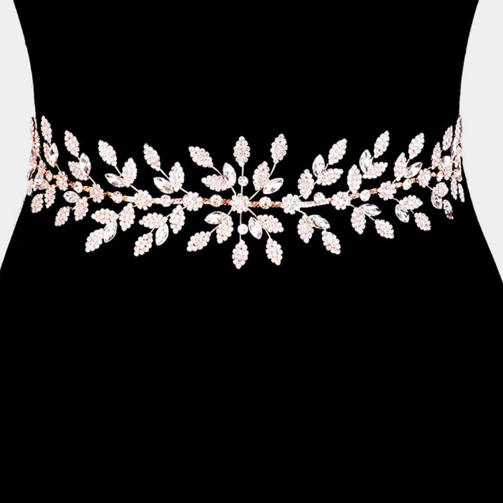 RoseGold Marquise Crystal Bridal Belt Flower Sash Wedding Ribbon Rhinestone